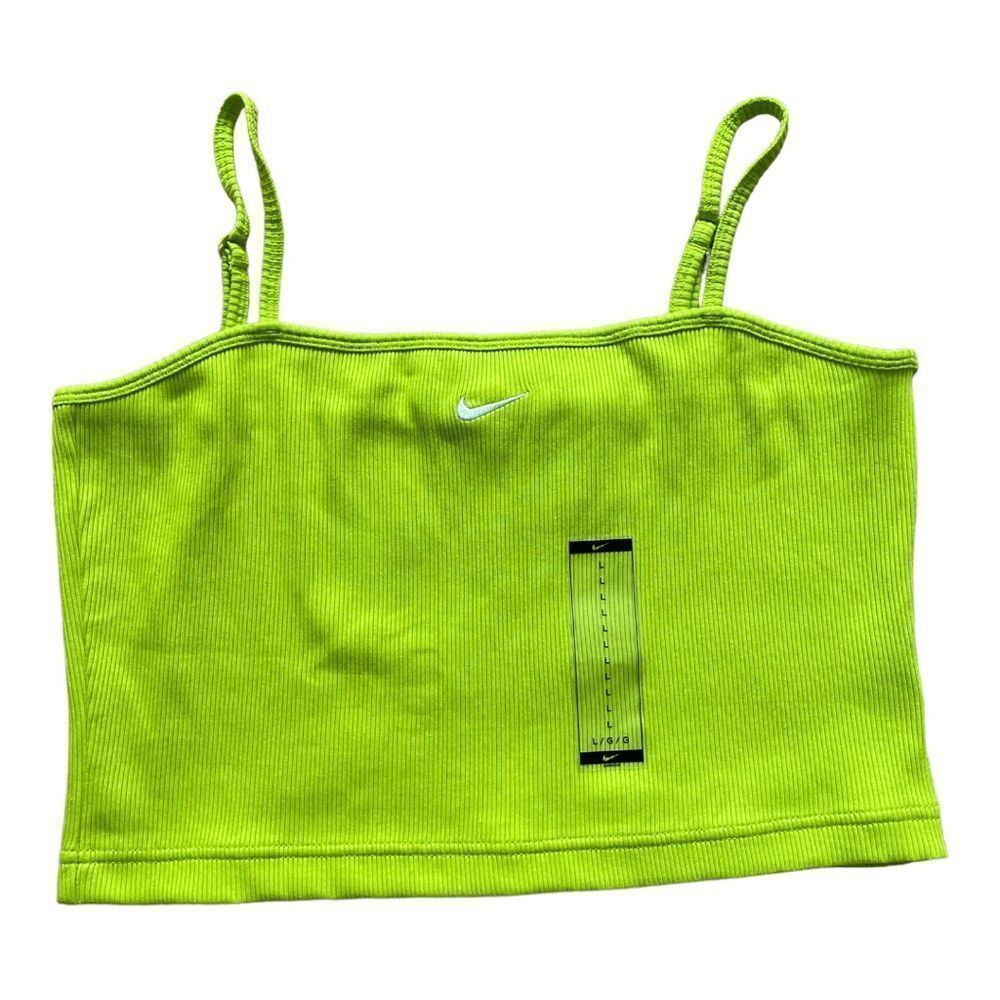🆕 Nike Women's Lime Green Sportswear Essential Ribbed Cropped Tank Top | Large